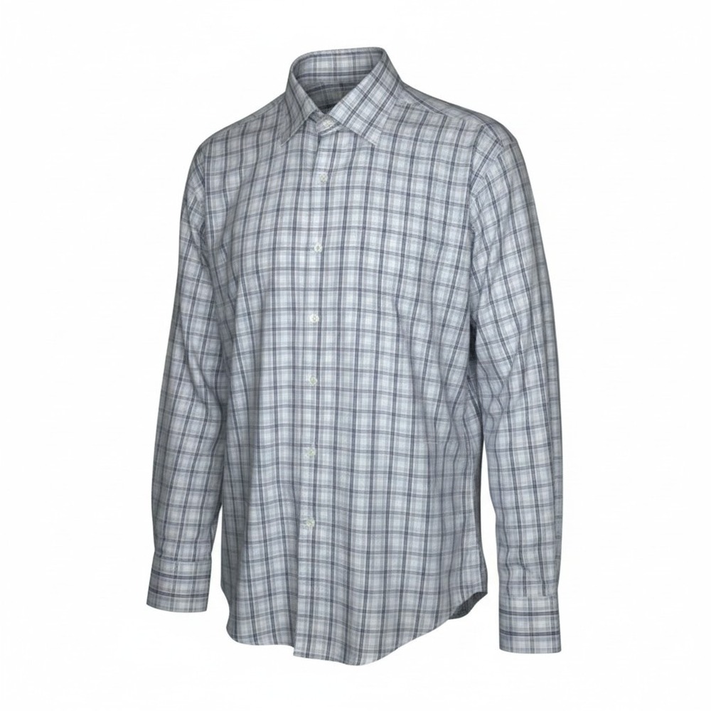 Peter Millar Crown Soft Mens XL Plaid Button Down Shirt Blue Purple Cotton‎ Silk